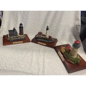 Vintage Lighthouse Figurine Set Block Island Portland Head Heceta Head Nautical